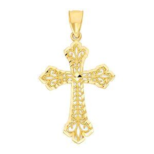 Solid 10k Gold Cross Pendant - Religious Jewelry Cross Gifts
